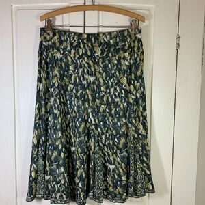 Nic+Zoe Rush Hour Flirt Skirt Green Abstract Print Viscose Linen Blend M NWT